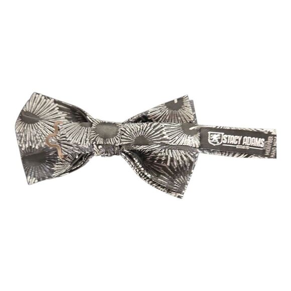 STACY ADAMS BLACK GRAY WHITE  FASHION BOXED BOW TIE & POCKET SQUARE SET.ST - Picture 3 of 4